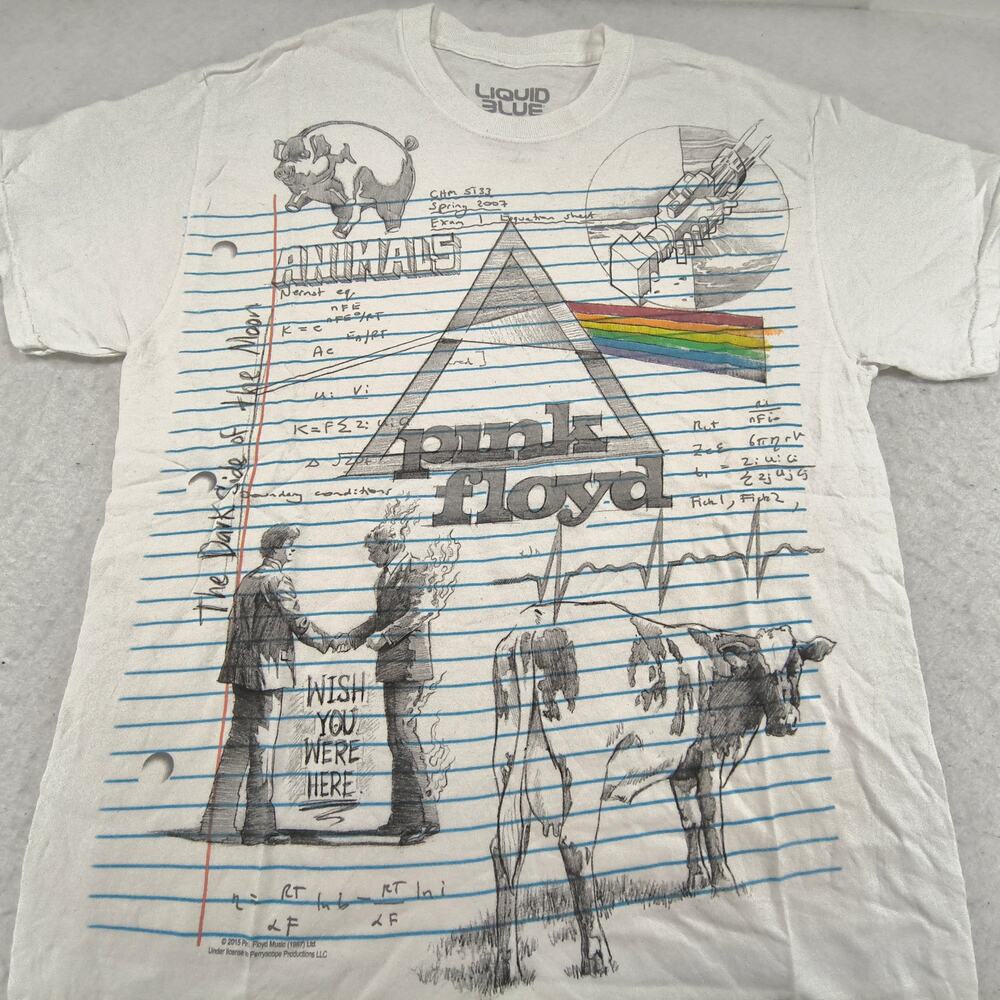 Pink Floyd Liquid Blue Band Crew Neck Short Sleeve Shirt Mens Size M White
